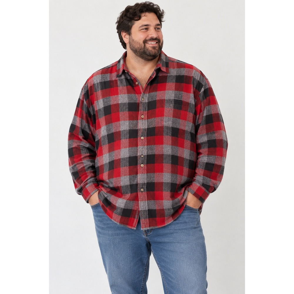 Cabincore RedHead Mens 4XL Buffalo Plaid Flannel Button Down Shirt Cotton